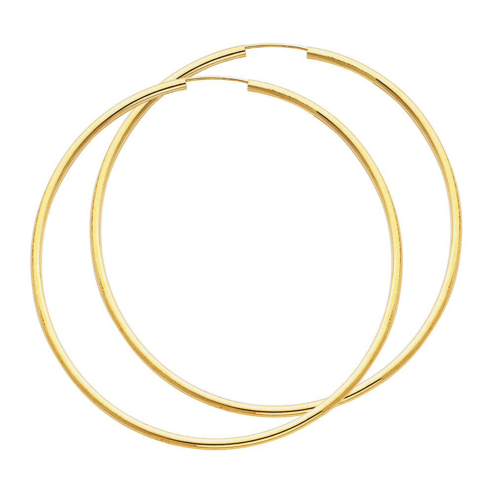 14K Yellow Gold Hollow Hoop Earrings 2.0mm Thick Aprox 2.6" in Diameter