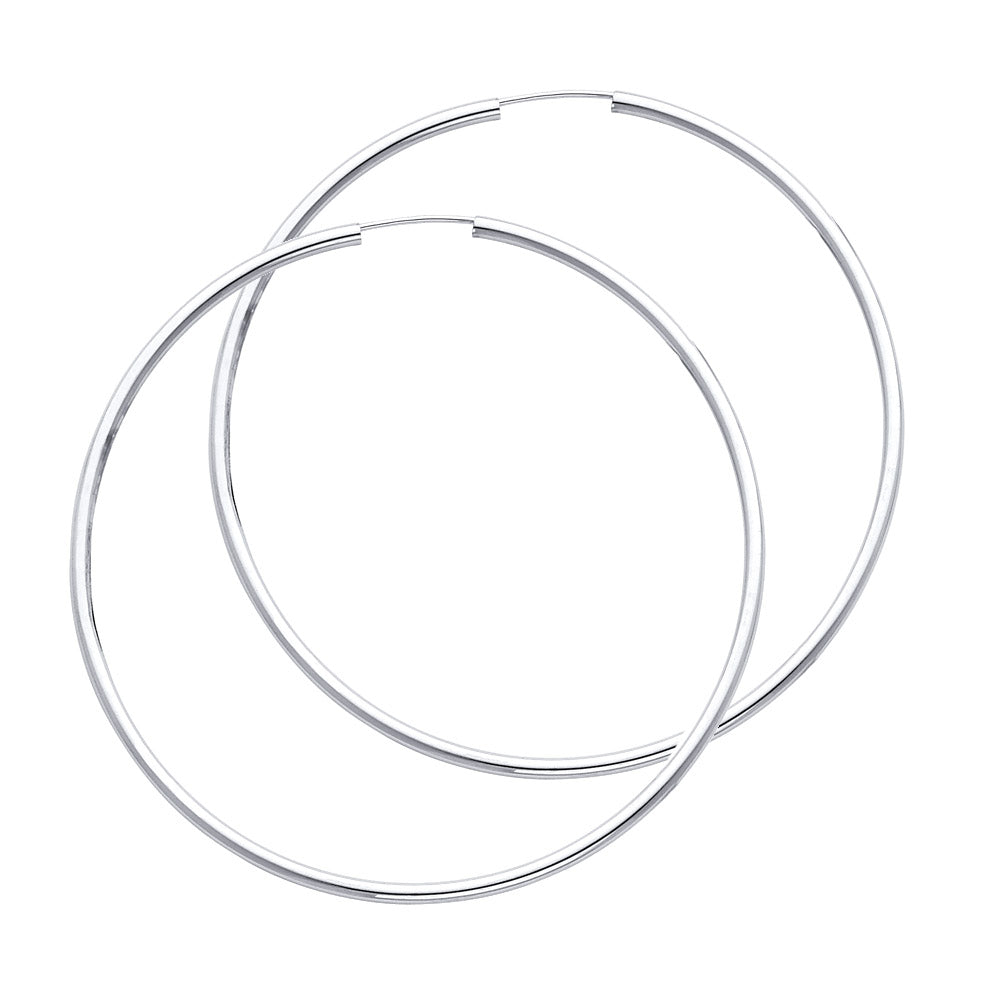 14K White Gold Hollow Hoop Earrings 2.0mm Thick Aprox 2.6" in Diameter