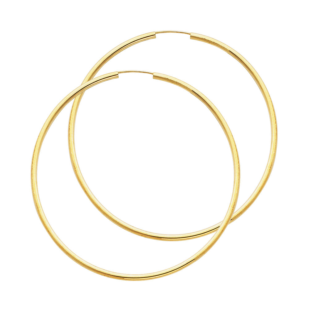 14K Yellow Gold Hollow Hoop Earrings 2.0mm Thick Aprox 2.2" in Diameter