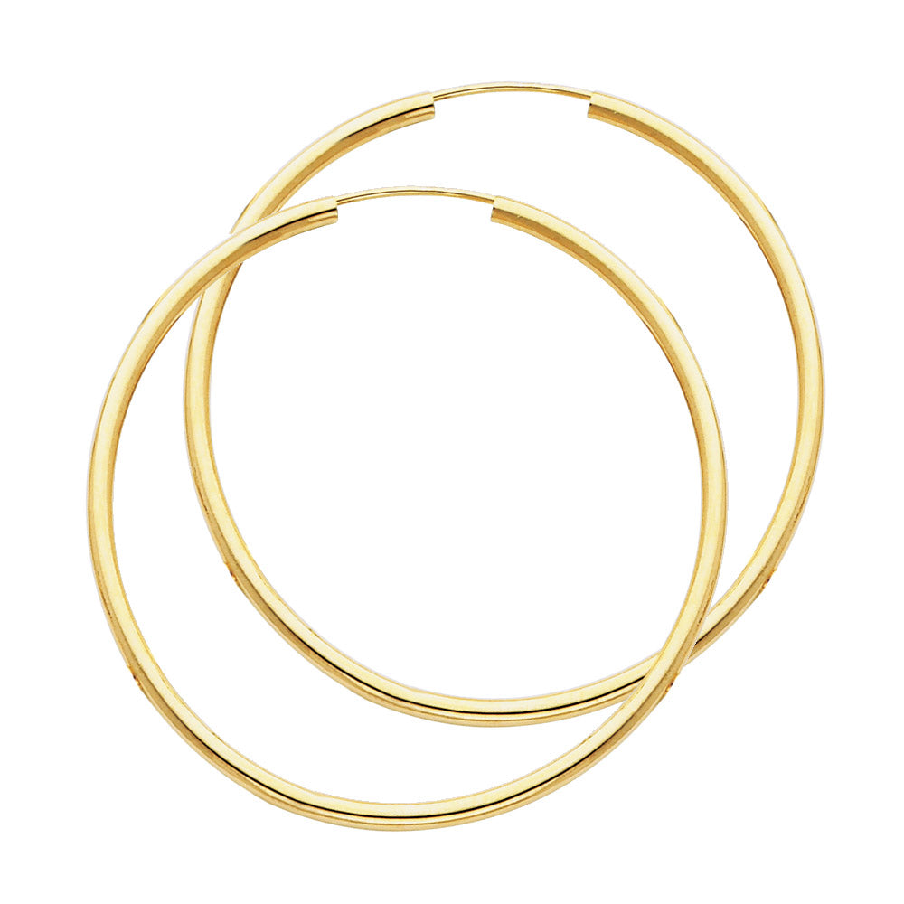 14K Yellow Gold Hollow Hoop Earrings 2.2mm Thick Aprox 1.8" in Diameter