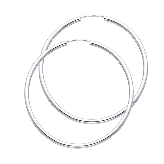 14K White Gold Hollow Hoop Earrings 2.2mm Thick Aprox 1.8" in Diameter