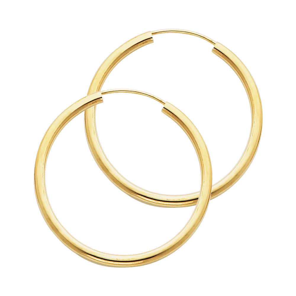 14K Yellow Gold Hollow Hoop Earrings 2.0mm Thick Aprox 1.2" in Diameter