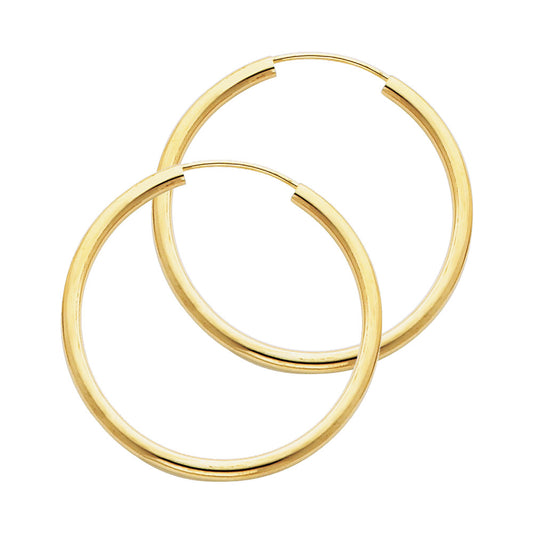 14K Yellow Gold Hollow Hoop Earrings 2.0mm Thick Aprox 1.2" in Diameter