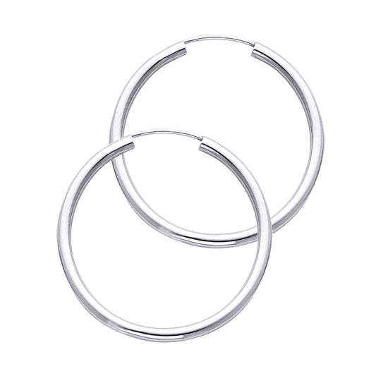 14K White Gold Hollow Hoop Earrings 2.0mm Thick Aprox 1.2" in Diameter