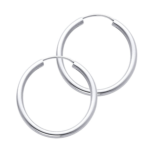 14K White Gold Hollow Hoop Earrings 2.0mm Thick Aprox 1.0" in Diameter