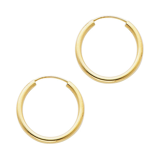14K Yellow Gold Hollow Hoop Earrings 2.0mm Thick Aprox 0.8" in Diameter