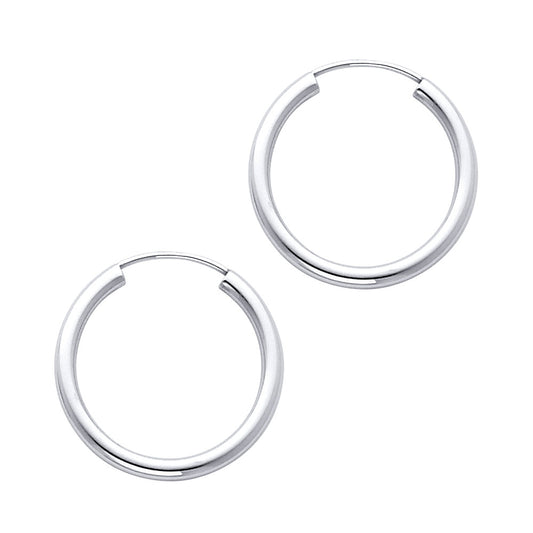 14K White Gold Hollow Hoop Earrings 2.0mm Thick Aprox 0.8" in Diameter