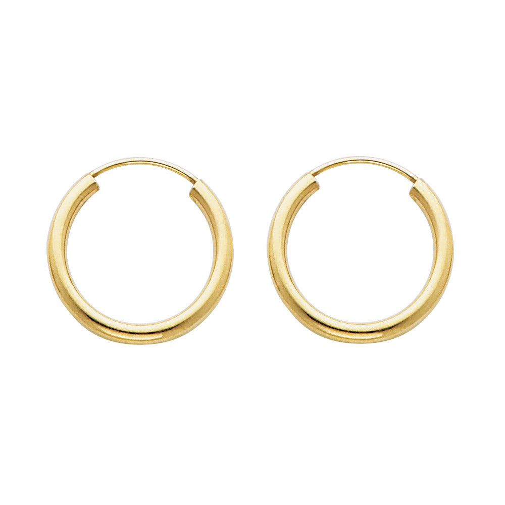 14K Yellow Gold Hollow Hoop Earrings 2.0mm Thick Aprox 0.7" in Diameter