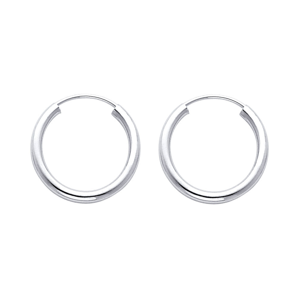 14K White Gold Hollow Hoop Earrings 2.0mm Thick Aprox 0.7" in Diameter