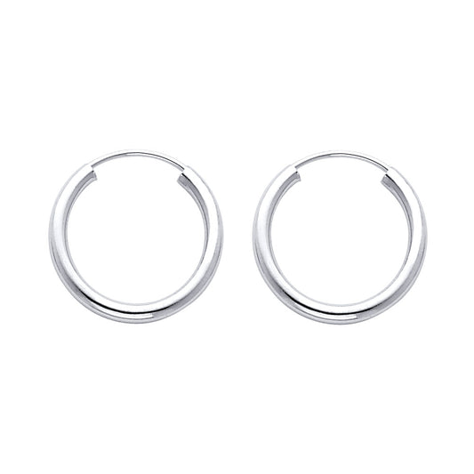 14K White Gold Hollow Hoop Earrings 2.0mm Thick Aprox 0.7" in Diameter