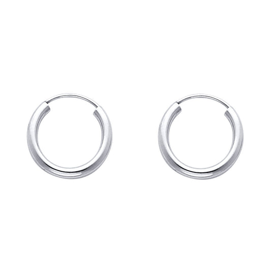 14K White Gold Hollow Hoop Earrings 2.0mm Thick Aprox 0.6" in Diameter