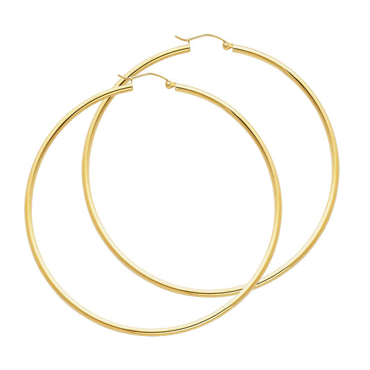 14K Yellow Gold Hollow Hoop Earrings 2.0mm Thick Aprox 2.6" in Diameter