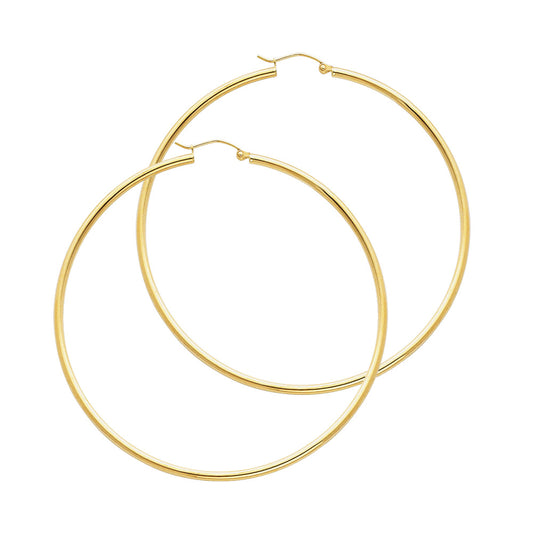 14K Yellow Gold Hollow Hoop Earrings 2.0mm Thick Aprox 2.2" in Diameter