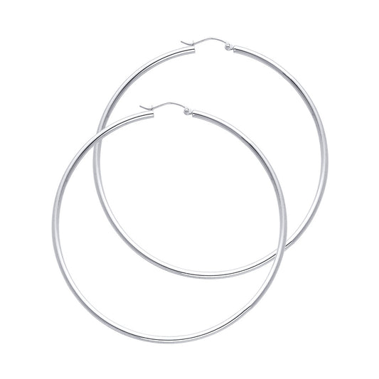 14K White Gold Hollow Hoop Earrings 2.0mm Thick Aprox 2.2" in Diameter