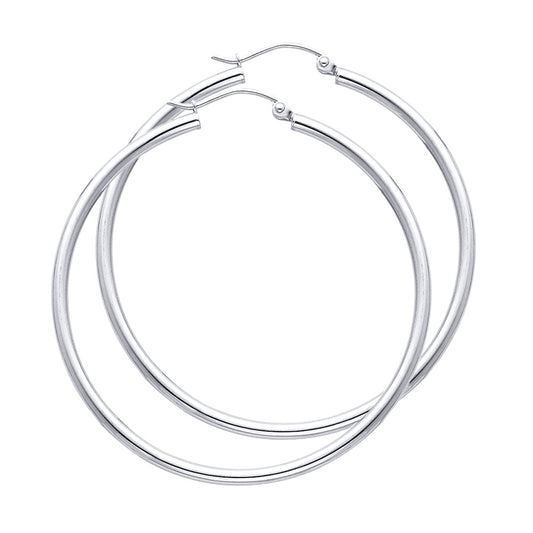 14K White Gold Hollow Hoop Earrings 2.0mm Thick Aprox 1.8" in Diameter