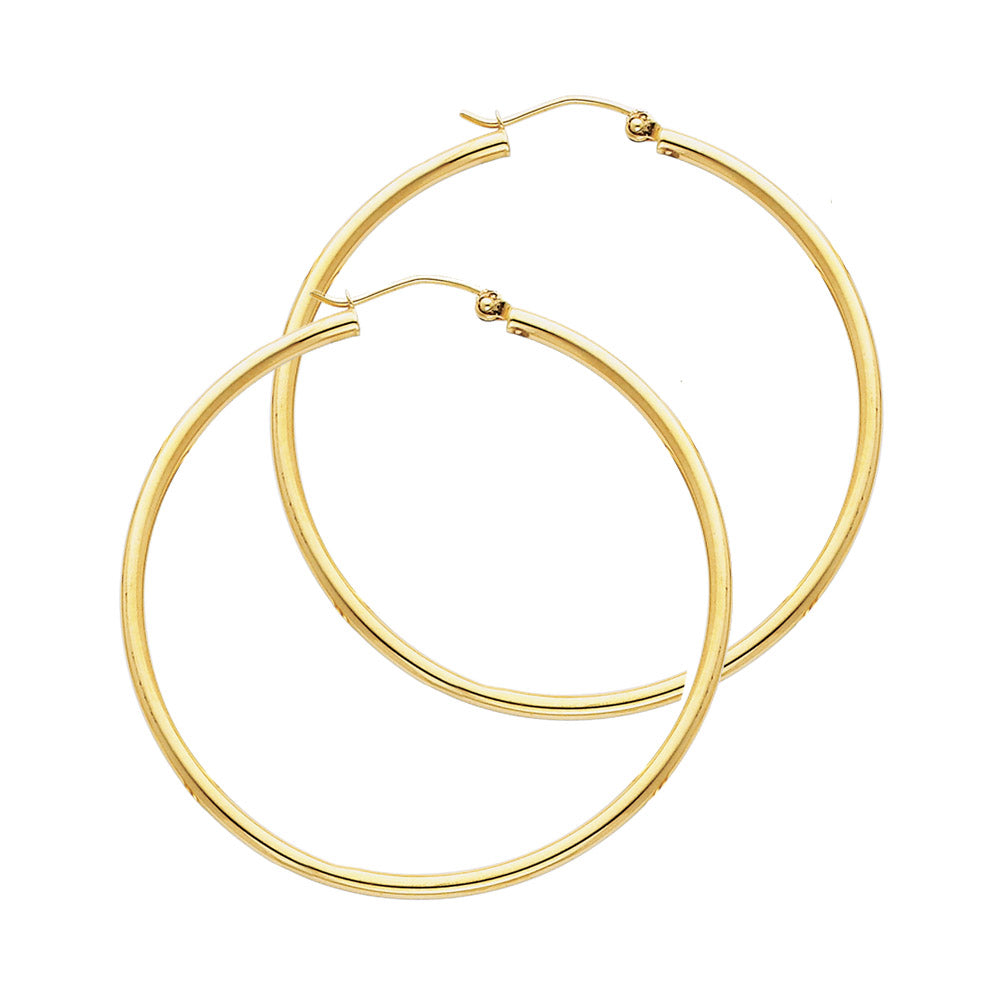 14K Yellow Gold Hollow Hoop Earrings 2.0mm Thick Aprox 1.4" in Diameter