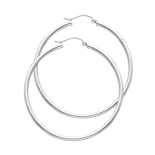 14K White Gold Hollow Hoop Earrings 2.0mm Thick Aprox 1.4" in Diameter