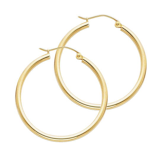 14K Yellow Gold Hollow Hoop Earrings 2.0mm Thick Aprox 1.2" in Diameter