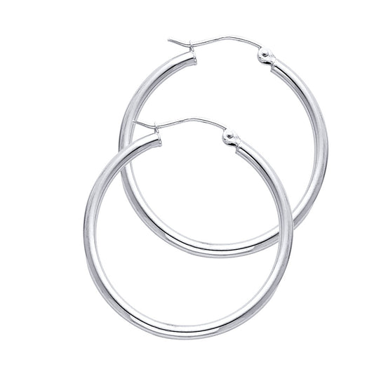 14K White Gold Hollow Hoop Earrings 2.0mm Thick Aprox 1.2" in Diameter