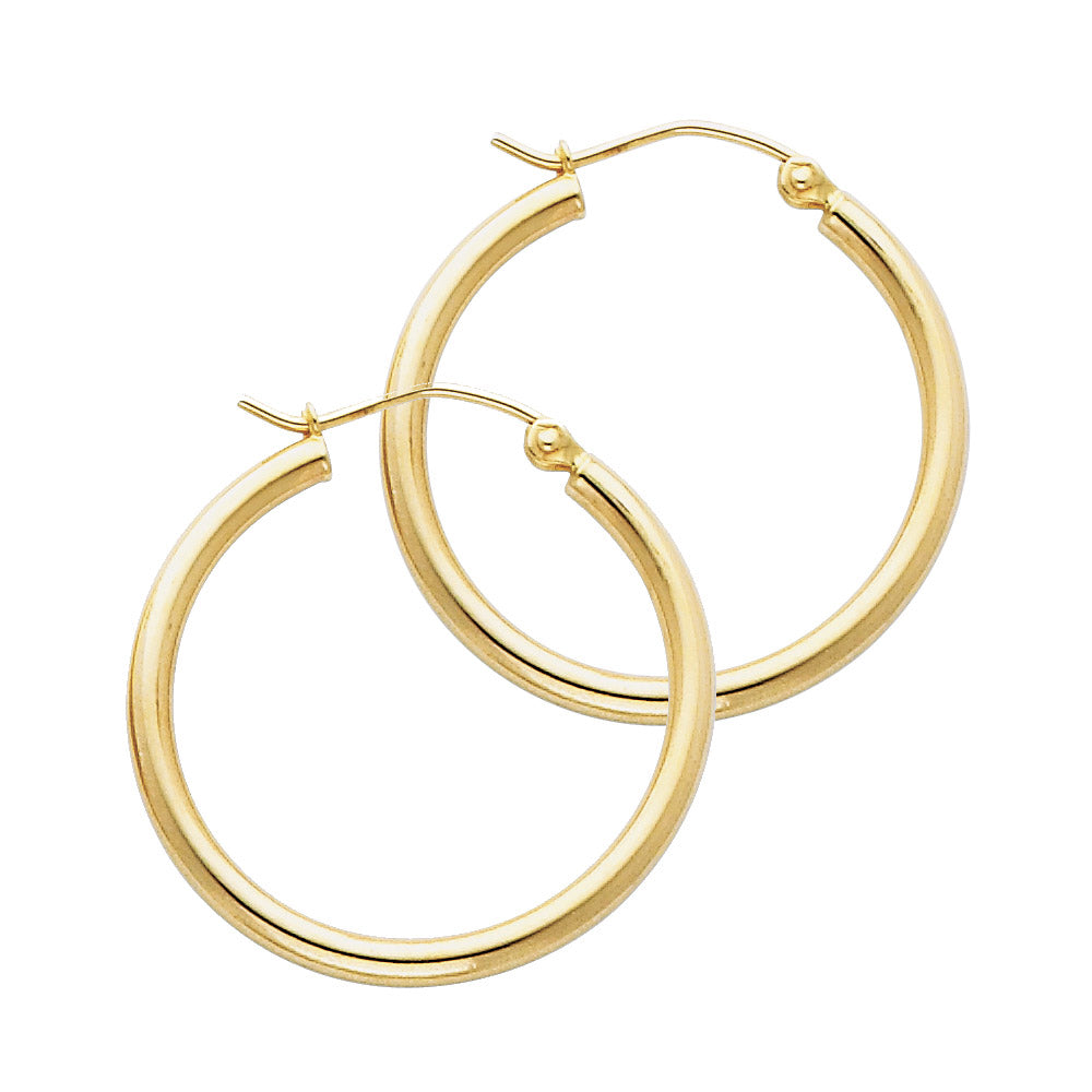 14K Yellow Gold Hollow Hoop Earrings 2.0mm Thick Aprox 1.0" in Diameter