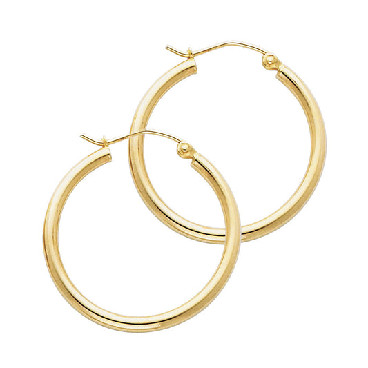 14K Yellow Gold Hollow Hoop Earrings 2.0mm Thick Aprox 1.0" in Diameter