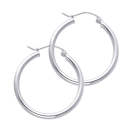 14K White Gold Hollow Hoop Earrings 2.0mm Thick Aprox 1.0" in Diameter