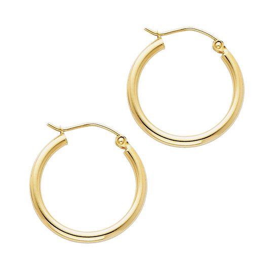 14K Yellow Gold Hollow Hoop Earrings 2.0mm Thick Aprox 0.8" in Diameter