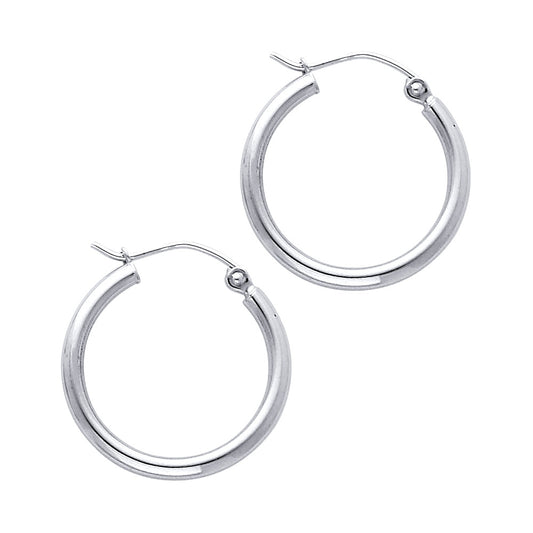 14K White Gold Hollow Hoop Earrings 2.0mm Thick Aprox 0.8" in Diameter