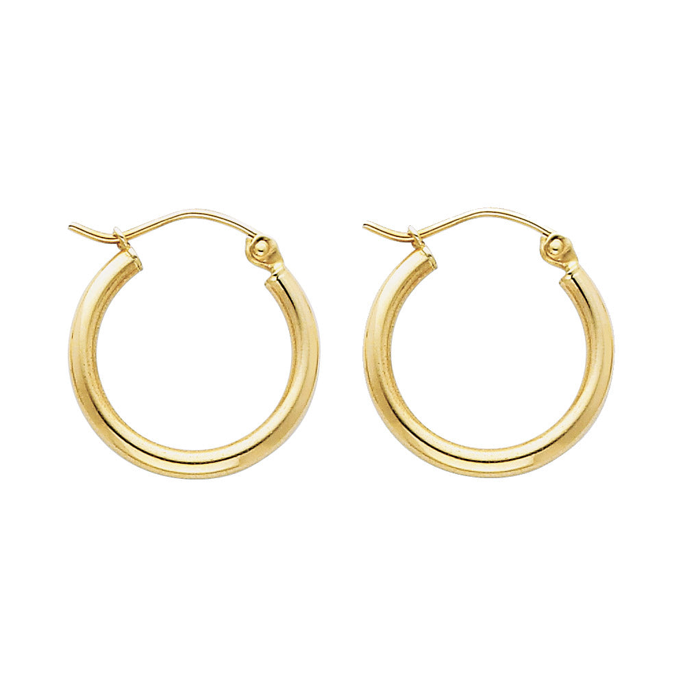 14K Yellow Gold Hollow Hoop Earrings 2.0mm Thick Aprox 0.7" in Diameter