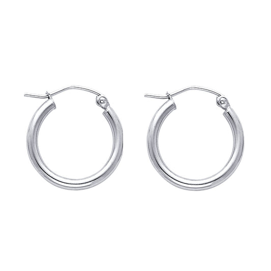 14K White Gold Hollow Hoop Earrings 2.0mm Thick Aprox 0.7" in Diameter