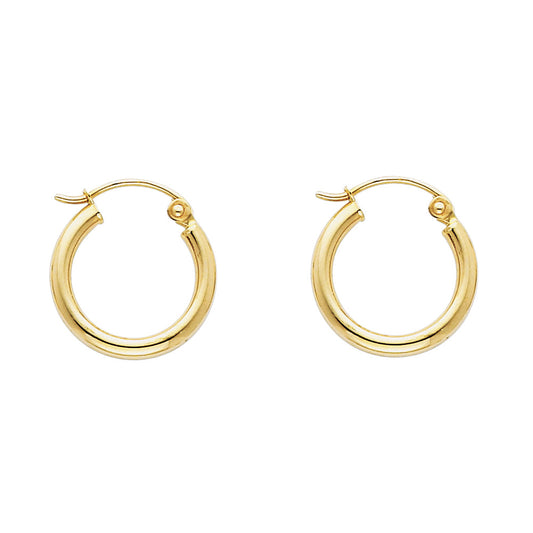 14K Yellow Gold Hollow Hoop Earrings 2.0mm Thick Aprox 0.6" in Diameter