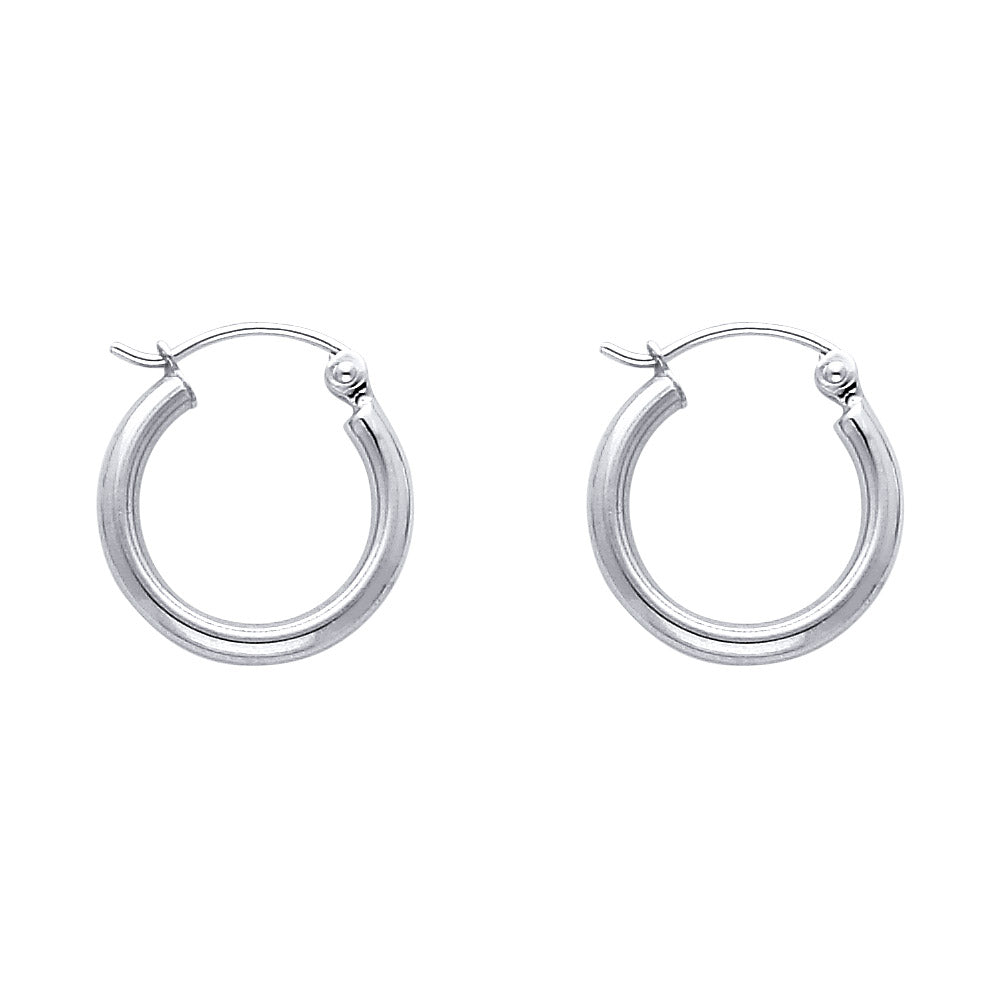 14K White Gold Hollow Hoop Earrings 2.0mm Thick Aprox 0.6" in Diameter