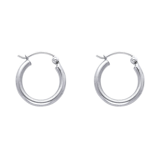 14K White Gold Hollow Hoop Earrings 2.0mm Thick Aprox 0.6" in Diameter