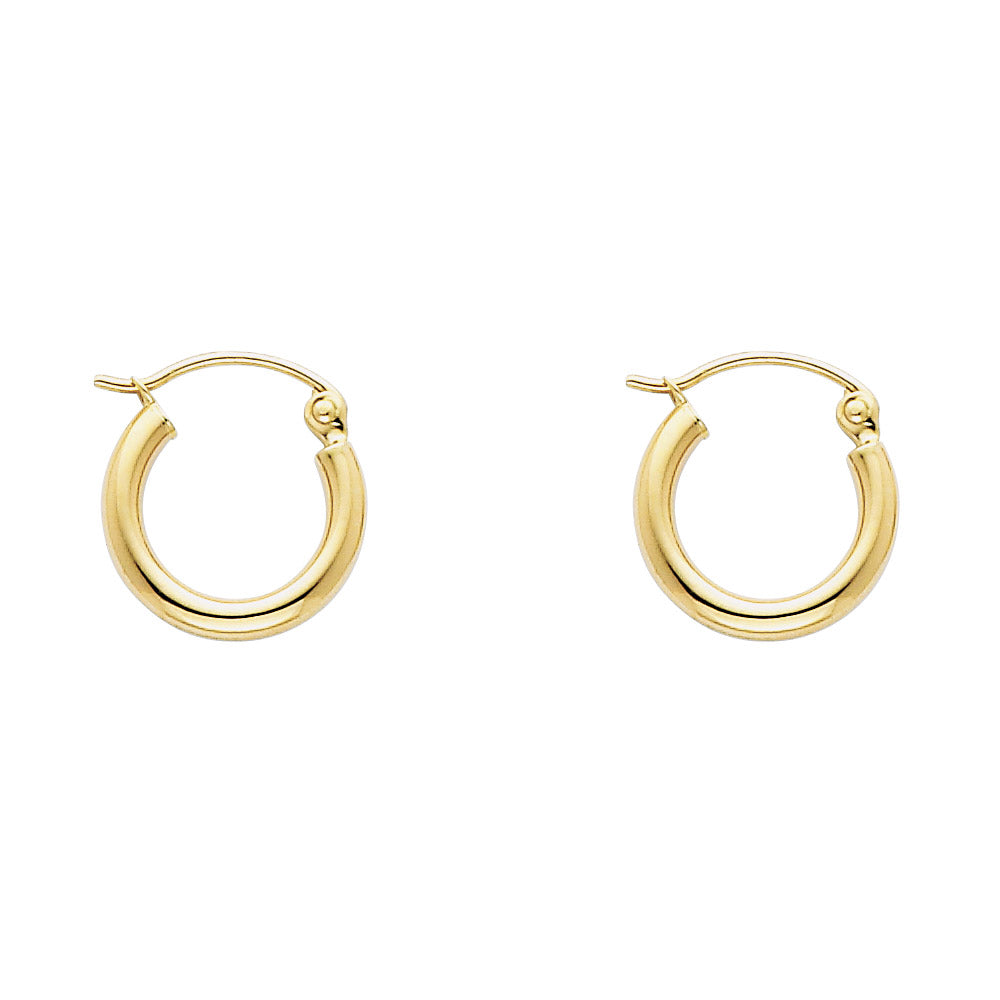 14K Yellow Gold Hollow Hoop Earrings 2.0mm Thick Aprox .5" in Diameter