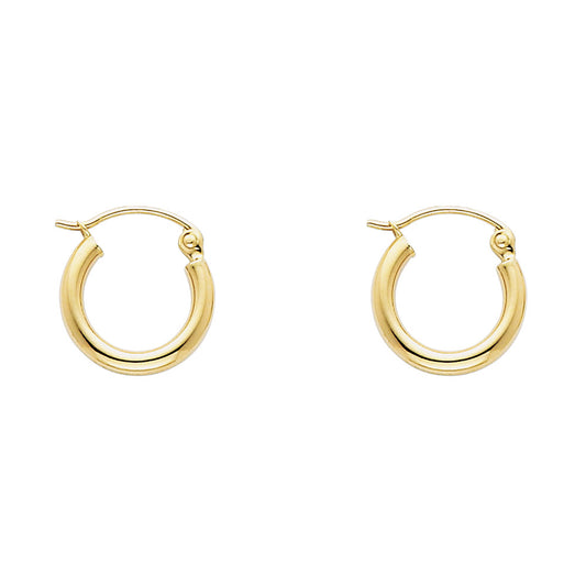 14K Yellow Gold Hollow Hoop Earrings 2.0mm Thick Aprox .5" in Diameter