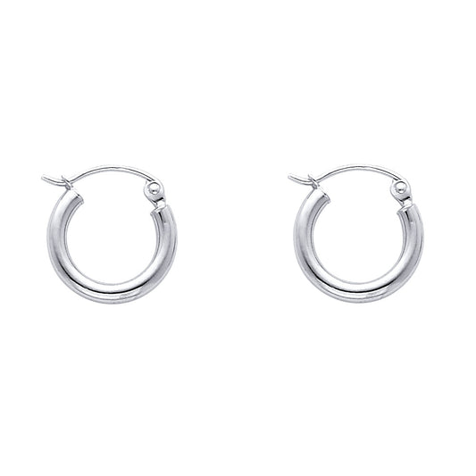14K White Gold Hollow Hoop Earrings 2.0mm Thick Aprox .5" in Diameter