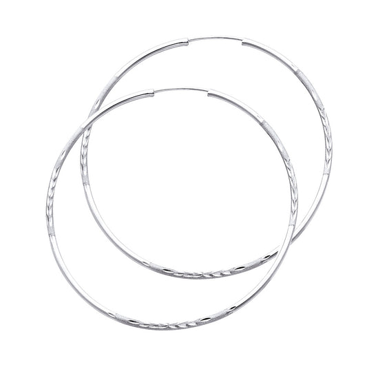 14K White Gold Hollow Satin-Finish / Diamond Cut Hoop Earrings 1.5mm Thick Aprox 1.7" in Diameter