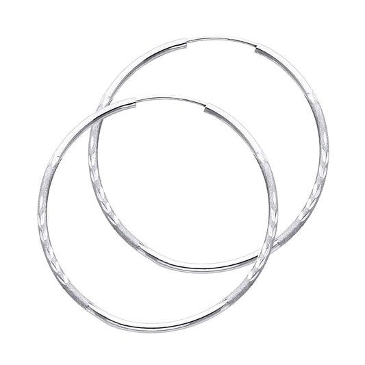 14K White Gold Hollow Satin-Finish / Diamond Cut Hoop Earrings 1.5mm Thick Aprox 1.4" in Diameter