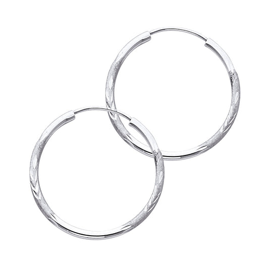 14K White Gold Hollow Satin-Finish / Diamond Cut Hoop Earrings 1.5mm Thick Aprox 1.0" in Diameter