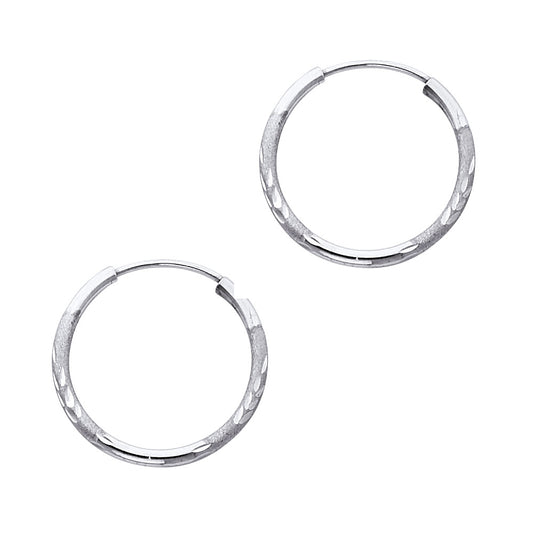 14K White Gold Hollow Satin-Finish / Diamond Cut Hoop Earrings 1.5mm Thick Aprox 0.8" in Diameter