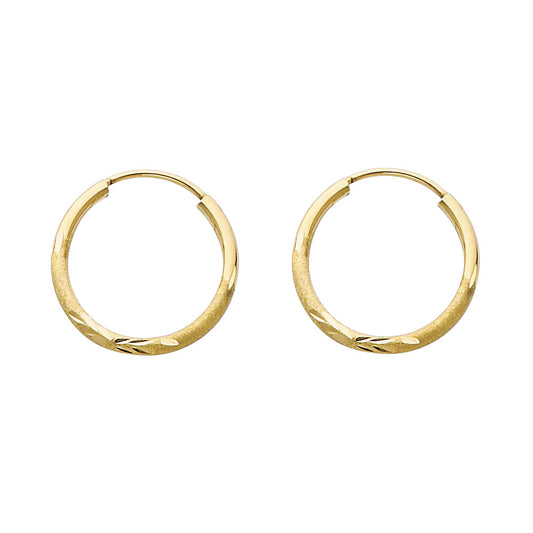 14K Yellow Gold Hollow Satin-Finish / Diamond Cut Hoop Earrings 1.5mm Thick Aprox 0.7" in Diameter