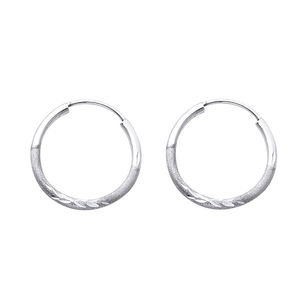 14K WhiteGold Hollow Satin-Finish / Diamond Cut Hoop Earrings 1.5mm Thick Aprox 0.7" in Diameter