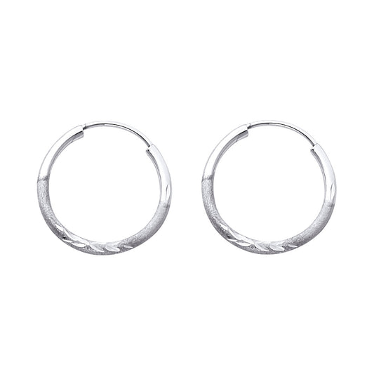 14K WhiteGold Hollow Satin-Finish / Diamond Cut Hoop Earrings 1.5mm Thick Aprox 0.7" in Diameter