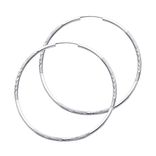 14K White Gold Hollow Satin-Finish / Diamond Cut Hoop Earrings 2.0mm Thick Aprox 2.0" in Diameter