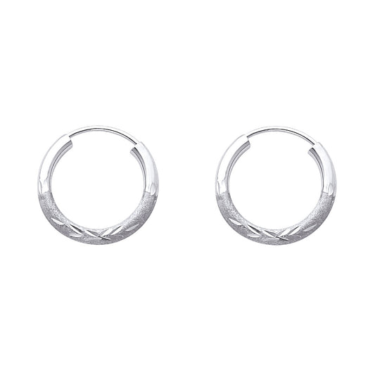 14K White Gold Hollow Satin-Finish / Diamond Cut Hoop Earrings 2.0mm Thick Aprox 0.8" in Diameter