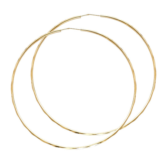 14K Yellow Gold Diamond-Cut Faceted Hoop Earrings 1.5mm thick aprox 2.5" in diameter