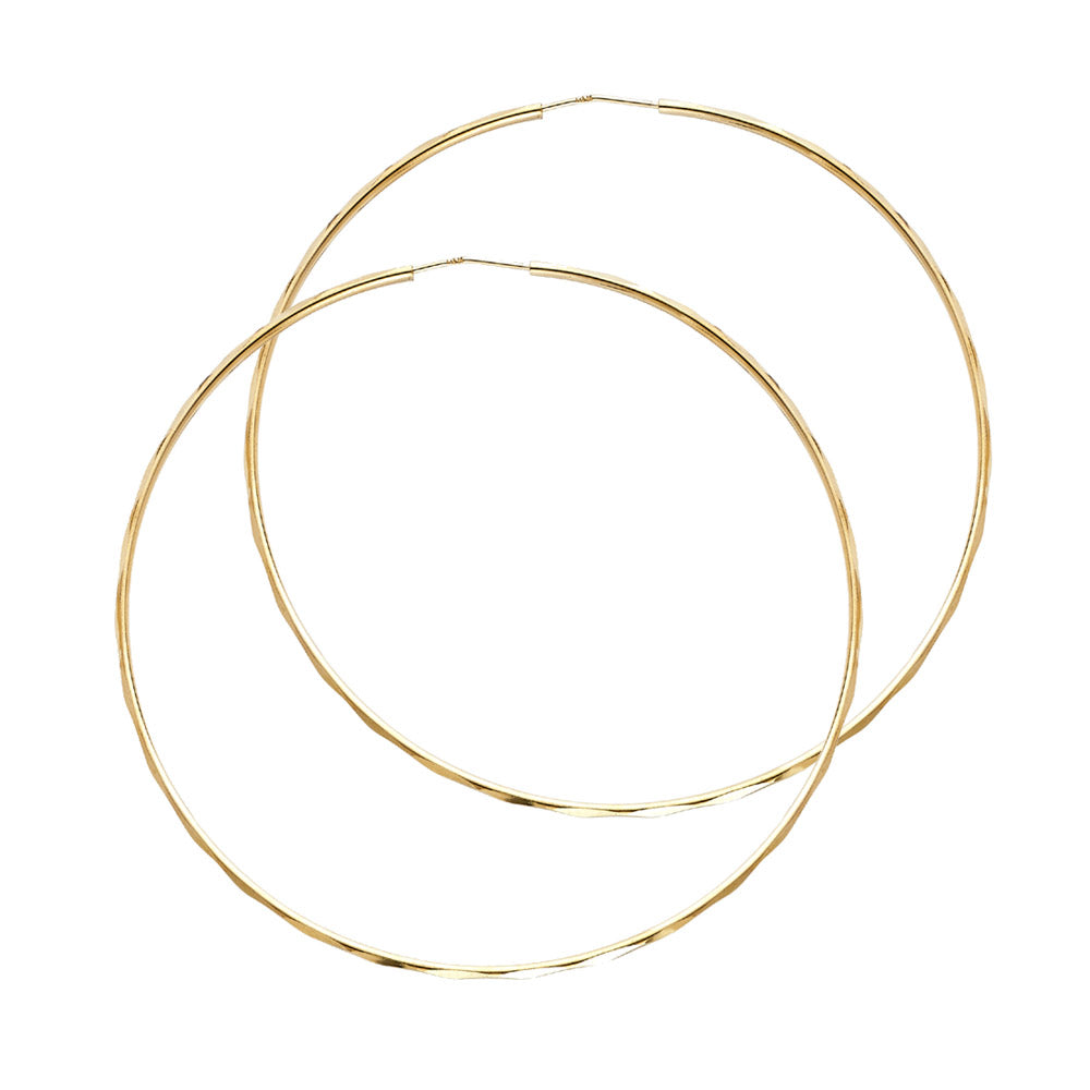 14K Yellow Gold Diamond-Cut Faceted Hoop Earrings 1.5mm thick aprox 2.25" in diameter