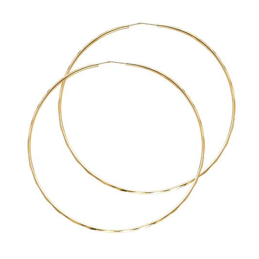 14K Yellow Gold Diamond-Cut Faceted Hoop Earrings 1.5mm thick aprox 2.25" in diameter