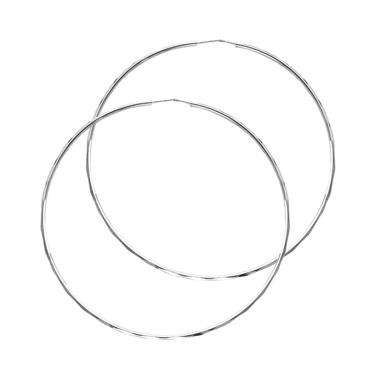 14K White Gold Diamond-Cut Faceted Hoop Earrings 1.5mm thick aprox 2.25" in diameter