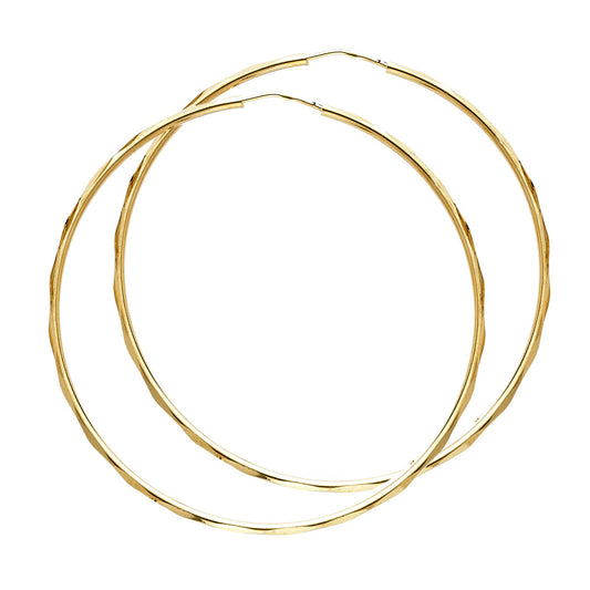 14K Yellow Gold Diamond-Cut Faceted Hoop Earrings 1.5mm thick aprox 1 3/4" in diameter